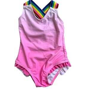 Andy & Evan Girls Toddler Kids Pink Rainbow One Piece Bathing Suit. 12-18 Months